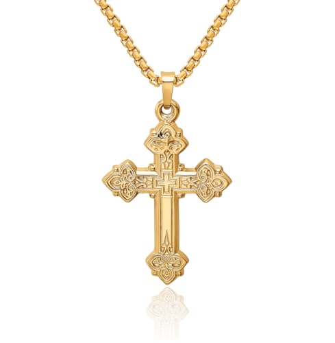 IceCarats 14K Solid Yellow Gold Budded Holy Cross Necklace Religious Chain Pendant Jesus Christ Christian Charm