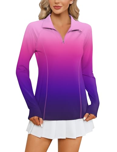 Image of LOMON Women Long Sleeve Shirts Sun Protection 1 /4 Zip Summer Quick Dry Hiking Shirts Quarter Zip Pullover for Women