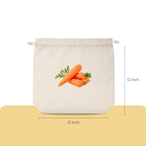 Image of Cotton Vegetable Bags for Fridge | Reusable Vegetable Storage Bags | Breathable Cloth Vegetable Cover | Eco Friendly Fridge Organizer | 12x12 Inch | Pack of 10 (DRAWSTRINGS CLOSER PACK OF 10)