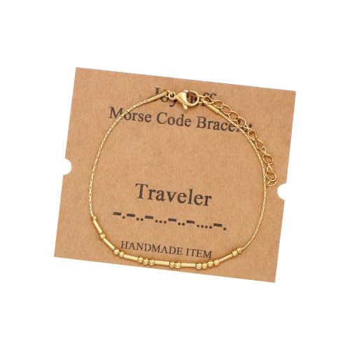 Image of JoycuFF Inspirational Morse Code Bracelets for Women Silver Beads Jewelry Encouragement Mantra Gifts for Her