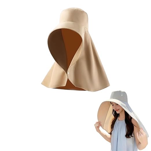 Cap for Women Stylish, Summer Cap, Sun Hat for Outdoor Activities, Oversized Poncho Hood in Khaki Color-image-5