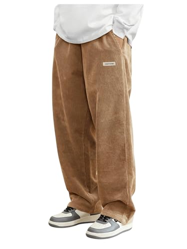 Men's Corduroy Sweatpants Casual Drawstring Waist Straight Leg Pants with Pockets