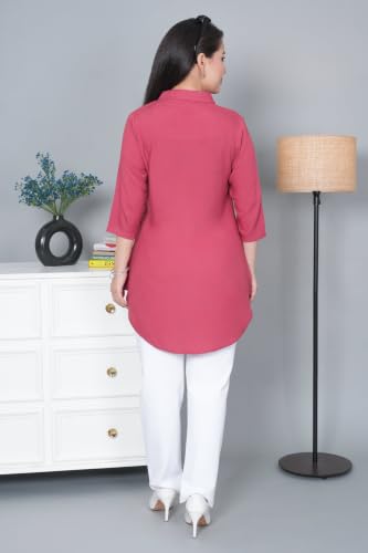 Image of Mlada Rayon Flare Top for Women | 3 /4th Sleeve Regular Fit and Flare Top | Women Office Tops Tunic | Western Long Shirt Top for Women | Shirt Collar Top for Women | Rayon Tunic Tops for Women Western