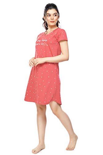 Image of ZEYO Women's Cotton Night Dress Star Printed Brown Knee Length Night Gown 5316
