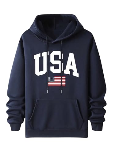 MakeMeChic Men's Letter Graphic Long Sleeve Hoodies Top Drawstring Drop Shoulder Sweatshirt
