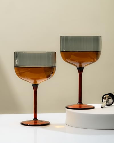 Image of CAR-O-BAR Ebony Wine & Cocktail Glass | Greyish Black with Red Stem | Set of 2 | 240ml Crystal Thick Cut Heavy Base Crystal Wine Glass | Perfect for Cocktails