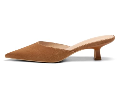 Image of Coutgo Womens Kitten Low Heels Mules Closed Pointed Toe Pumps Slip On Backless Dress Shoes