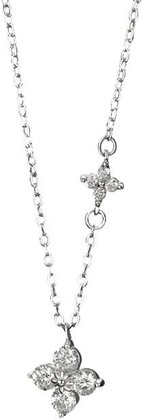 18K White Gold Plated Floral Pendant Necklace – Dainty Asymmetrical Flower Design with Cubic Zirconia for Women