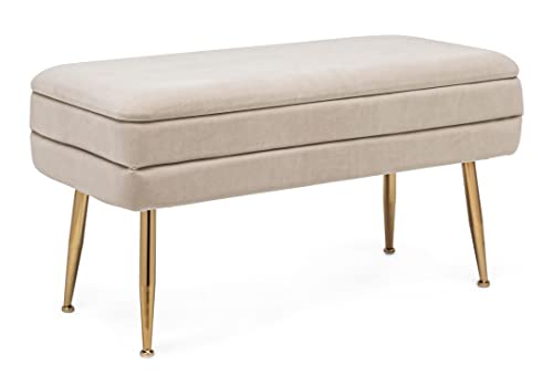 KONTE.DESIGN Panca contenitore PAVLINA, tessuto effetto velluto Beige, 80 x 38 x 42 cm
