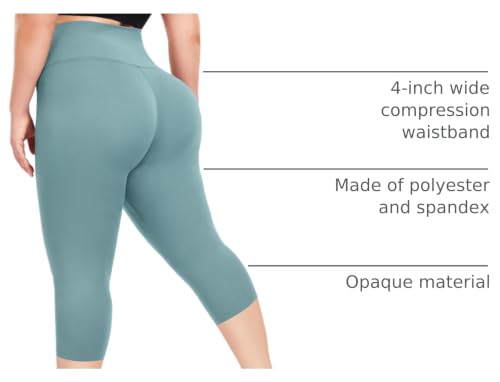 Image of FULLSOFT Plus Size Capri Leggings for Women- XL-4XL High Waist Tummy Control Stretchy Workout Yoga Pants Plus Capris