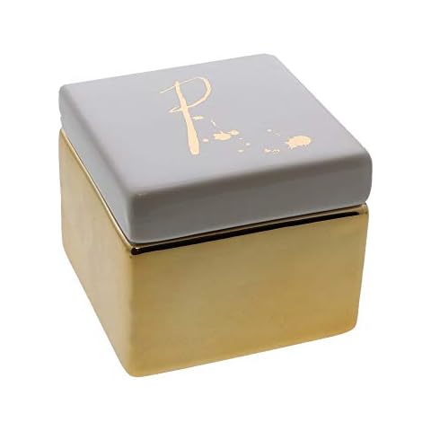 Gold Trinket Box for Women with Initial on Lid P Cover