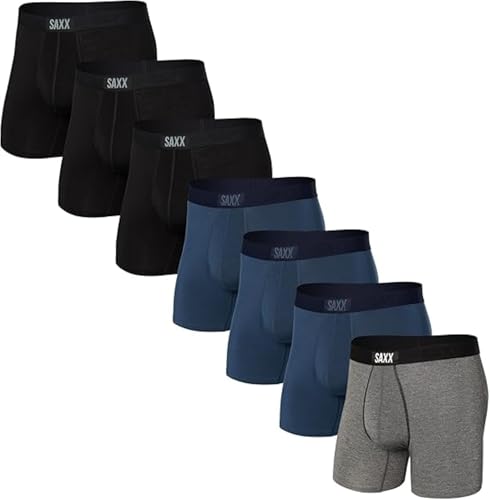 SAXX Underwear Co. Men's Underwear with Pouch Vibe Super Soft Boxer Brief 7Pk, Black/Grey Htr/Navy, X-Large