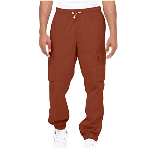 T-849 Burnt Orange Mens Pleated Straight Leg Basic Long Cuff Leg Pants Pants for Mens Scrub Cargo Sport Gym Running Going Out Fall Summer Pants 2024 Clothes Fashion Regular Fit XL