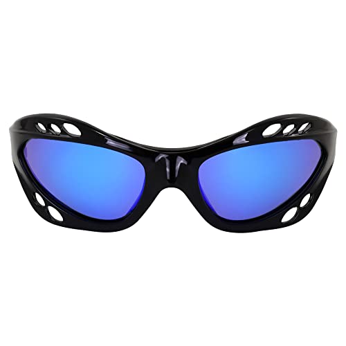 Birdz Eyewear Seahawk Padded Polarized Sunglasses Jet Ski Kayaking Watersports Jetski Goggles with Built in Strap Black Frame with Blue Mirror Lens2
