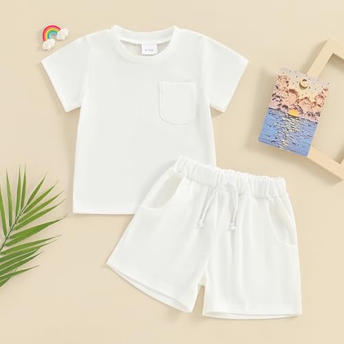 Toddler Baby Boy Girl Summer Outfits Cotton Short Sleeve Solid T-shirt Top Casual Shorts Neutral Spring Clothes2
