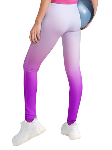 Kids Girls Gymnastics Leggings Shiny Rhinestones Gradient Dance Sports Pants High Waist Athletic Tights2