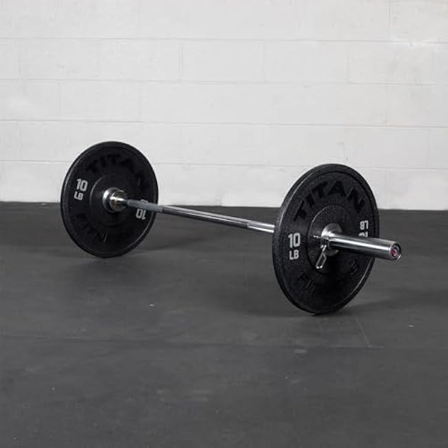 Titan Fitness 60in Olympic Weightlifting Barbell, 500 LB Capacity, 28mm Grip Shaft, Chrome Finish, Bronze Bushings, Olympic-Sized Weight Sleeves