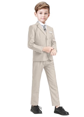 Image of Suit for Boy Formal Slim Fit Tuxedo 5 Pieces Kids Toddler Wedding Outfit Blazer Pants Vest Set Boys Suits