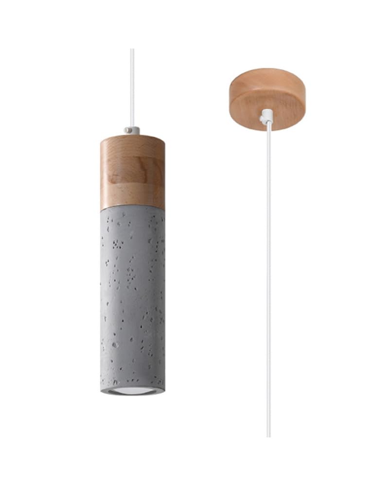 SOLLUX lighting Zane Spotlight Ceiling Pendant lamp Minimalist Universal Design Works with a Replaceable GU10 Bulb 1 x 40 W Made of Wood and Grey Concrete 10x10x120 cm