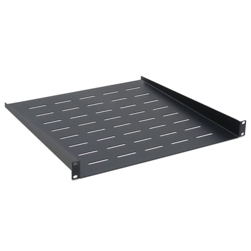 Etagère Rackable 19 Pouces 1U Profondeur 450 mm – Tablette Fixe pour Baie de Brassage, Coffret, Armoire Rack 19’’ - Fixation Avant - Noir