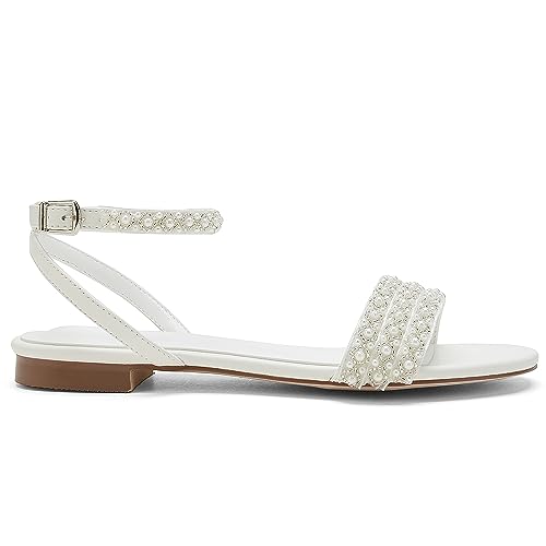 Women's Open Toe Chunky Block Heel Pumps Ankle Buckle Wedding Shoes Pearls Evening Party Dress Shoes Sandals3