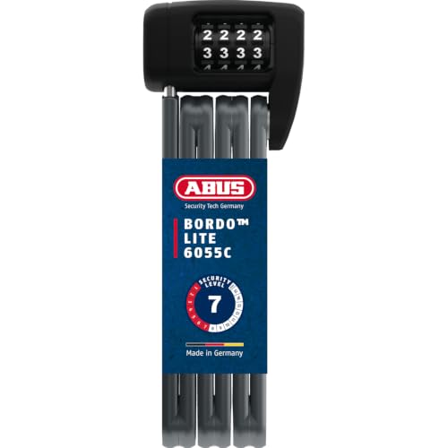 ABUS Faltschloss Bordo Lite 6055C SH - mit Halterung und Zahlencode - Extra-leichtes Zahlenschloss aus Spezialstahl - ABUS-Sicherheitslevel 7 - 85 cm - Schwarz