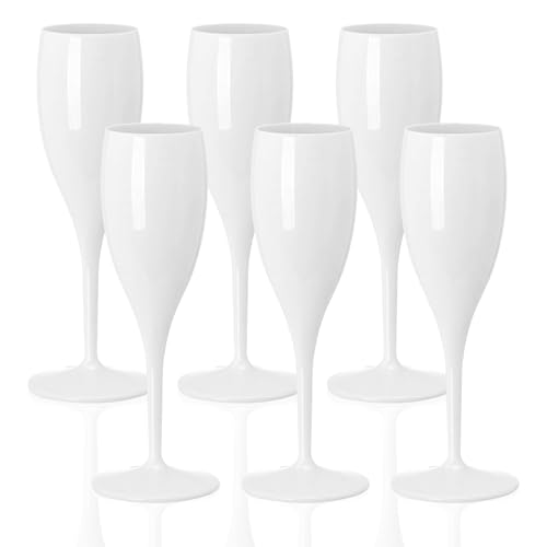 HLGND Premium White PP Champagne Flutes Reusable White Champagne Flutes Prosecco and Wine Glasses.Shatterproof 180ml Capacity for Weddings Parties Toasting and Celebrations Dishwasher Safe6