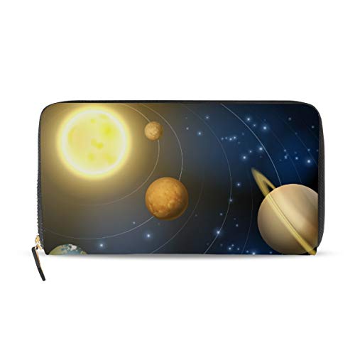 Portefeuille long en cuir motif système solaire idée cadeau originale pour femme