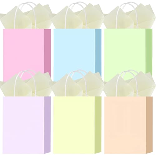 Lot de 6 Sachets Cadeaux – Motif Macaron pastel, sacs en papier avec poignées torsadées...