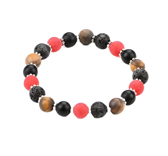 GenericCharm Mix Pop Design 8mm Natural Lava Stone, Matte Onyx and Dyed Jade Bead Bracelet PB2288