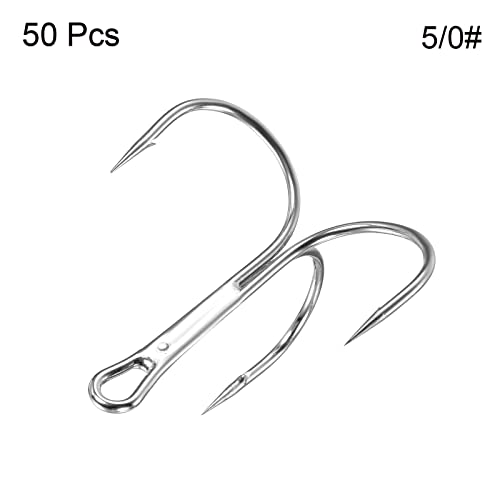 PATIKIL 6# Treble Fish Hooks, 50 Pack 0.75" L Carbon Steel Sharp Round Bend Hook Triple Barbed Hook for Freshwater Saltwater White - Image 3