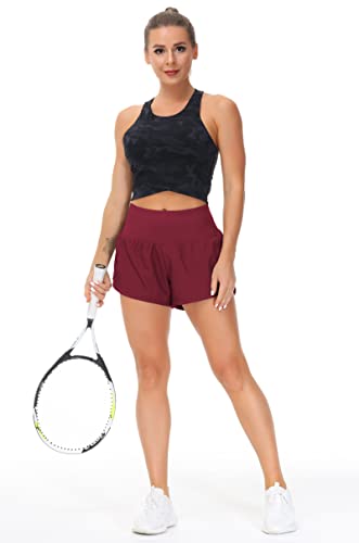 Image of THE GYM PEOPLE Womens High Waisted Running Shorts Quick Dry Athletic Workout Shorts with Mesh Liner Zipper Pockets