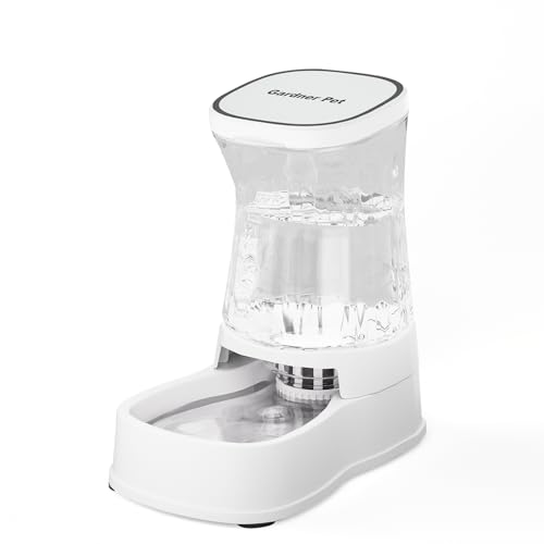 Gardner Pet 3.85L Dispenser Acqua Gatti, Dispenser Acqua Cani con Ciotola in Plastica, GravitÀ Abbeveratoio per Cani Non è Richiesta ElettricitÀ, Senza BPA, Bianco