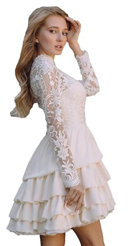 Short Wedding Dresses for Bride 2025 Beach Lace Long Sleeve Bridal Dress Corset Wedding Gowns with Sleeve 089