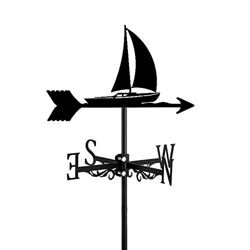 DEAVER WeathervaneIron Sloop Adorno de velero Veleta Indicador de dirección de Veleta de Vino de Acero Inoxidable Balandra y Faro