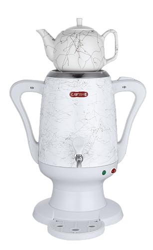 Caytime Samowar 3 5 L Semaver Edelstahl Teekocher mit weißer Keramikkanne/Elektrischer Samowar im modernen Design