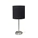 Simple Designs LT2024-BLK Brushed Steel Stick Table Desk Lamp with Charging Outlet and Drum Fabric Shade, Black Shade
