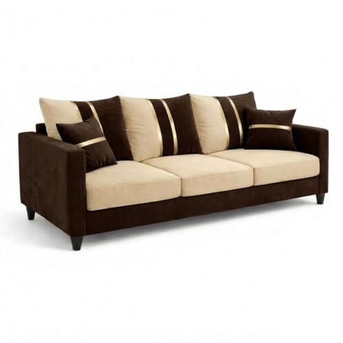 Image of Jester Plush Comfort Sofa Set | 3 Seater + 1 Seater + 1 Seater | Luxury Velvet Suede Fabric | Modern Living Room Sofa | Dark Brown - Beige