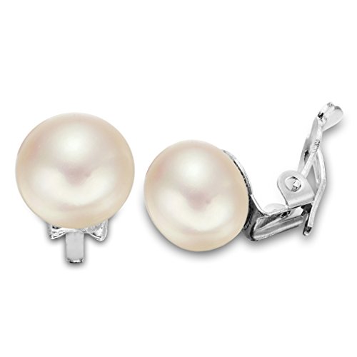 EleQueen Silve-tone AAA Button Cream Freshwater Cultured Pearl Clip On Stud Earrings 10 mm