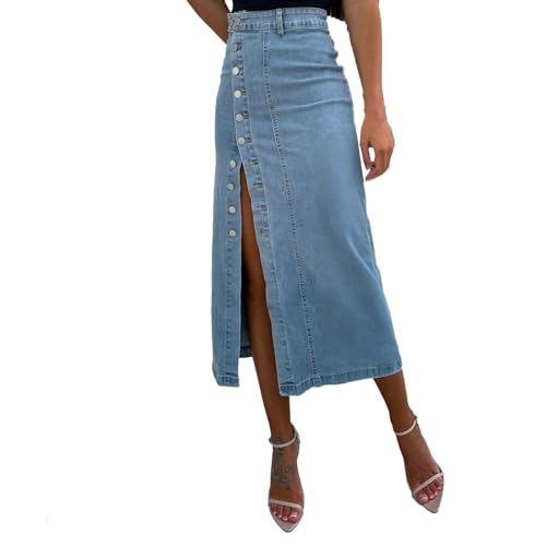 Jupe longue avec fente en jean pour un look de bureau chic et décontracté