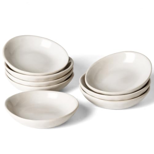 famiware Ceramic Soy Sauce Dish, 2.1oz Dipping Bowl Set of 8, Matte White