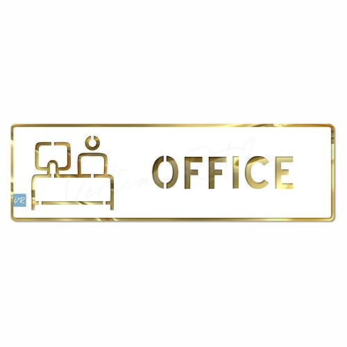 Premium WHITE GOLD Finish Acrylic OFFICE DOOR Sign Sticker Easy to Mount 3M Self-Adhesive Tape Signage for Hotel Office Resort Society Corporate Business Hospital