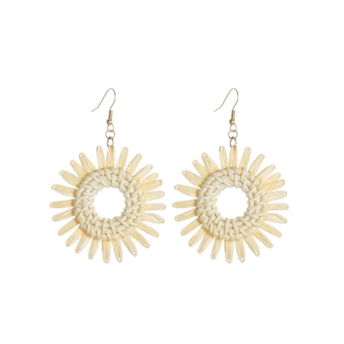 Image of Ladies Handmade Rattan Earring - Tassel A Type Straw Wicker Earrings Bohemian Geometry Earring Circle Pie Shape Earrings