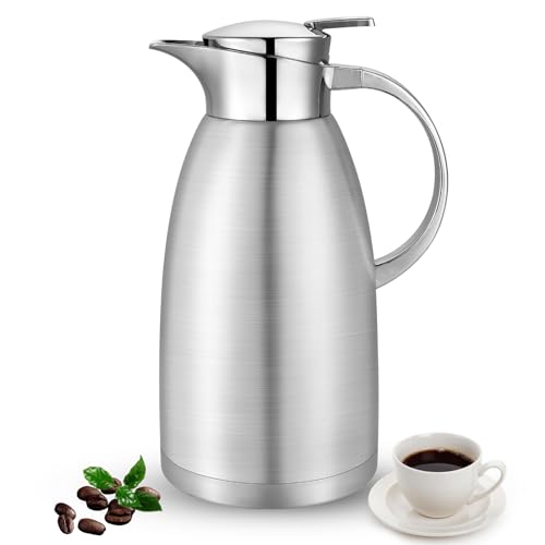 Osrioal 2.3L Thermal Coffee Carafe with Press Button Top, Stainless Steel Insulated Coffee Pot, Double-Walled Vacuum Jug, Thermal Jug Dispenser, for Hot and Cold Drinks, Silver