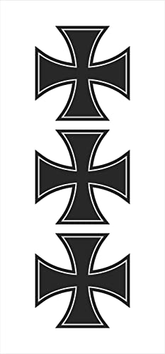 Set of 3 German Iron Sticker in - Cross Flag Decal - for Car, Truck, Window, Laptop, Bumper, Luggage, Water Bottle, Waterproof Sticker (3' x 1.1'w)