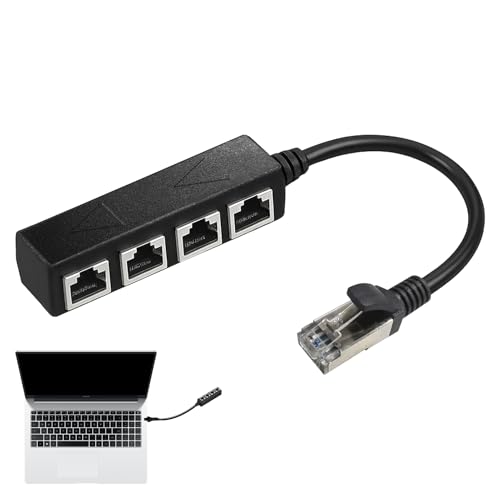 Huybaa RJ45 Ethernet Splitter, Duplicador Ethernet, Cable Divisor RJ45 1 Macho a 4 Hembra, Adaptador de Red RJ45 Cable de Extensión Acoplador para Cat5, Cat5e, Cat6, Cat7