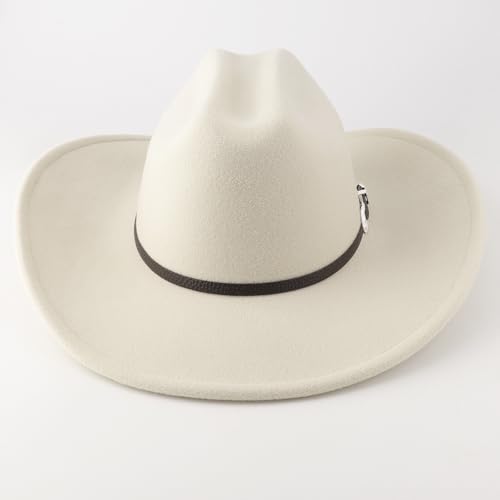 Image of DRESHOW Cowboy Hat for Women and Men Classic Felt Western Hat for Cowboys Cowgirls Wide Brim Belt Buckle Retro Fedora Hats