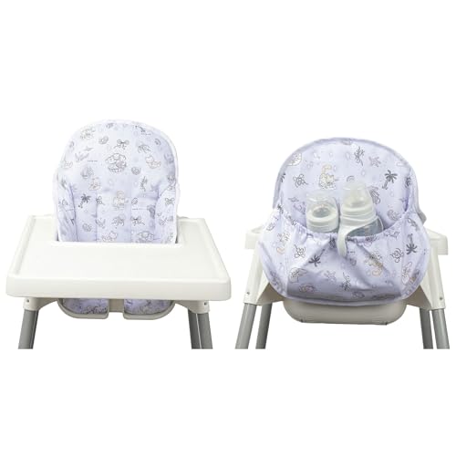 Image of For IKEA High Chair Cushion, With High Chair Handy Pocket Pouch (Animal) | For Antilop Cushion, For IKEA Antilop Highchair, Cotton Soft, Baby Sitting More Comfortable