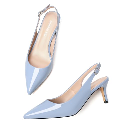 Image of NUMALEO Slingback Heels for Women Pointed Close Toe Kitten Heels Patent Pumps Dress Party Comfy Heeled Sandals Stiletto 2.5 Inch Dress Shoes