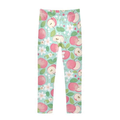 Apples Girls' Leggings Toddler Doodles White Flower Kids Yoga Pants Dance Active Tights 4T